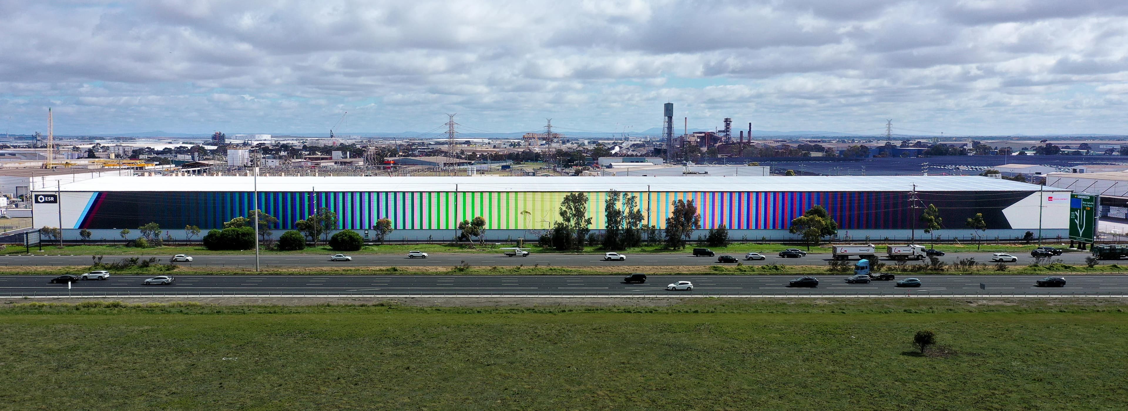Studio Drez, Drez, Resene, Mural, Street Art, Public Art, Colour, Op Art, Chromatic Oscillation, Australias Largest Op Art Mural, ESR Australia