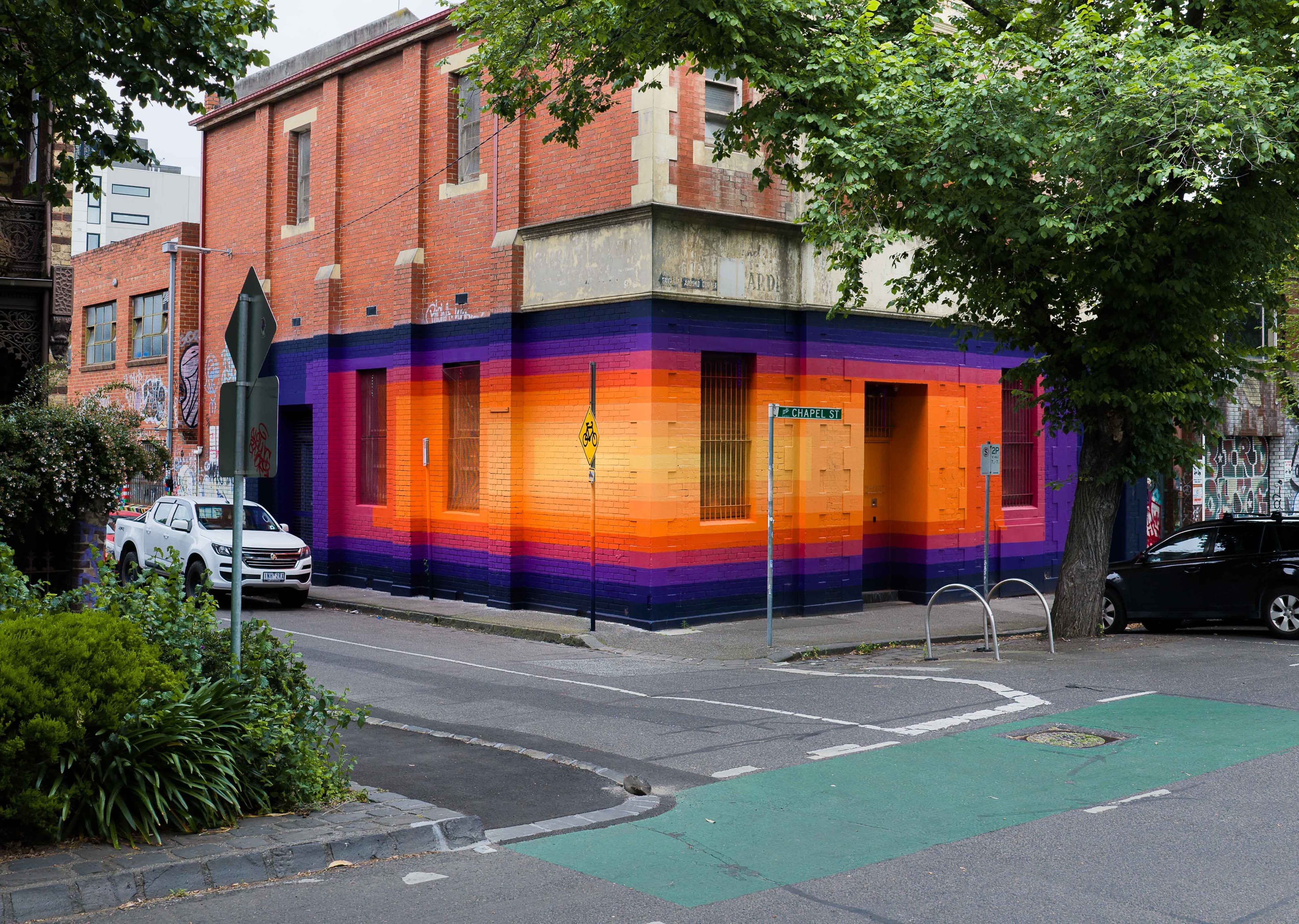 Phoria, Chromatic Shift, Public Art, Studio Drez, Drez, Resene, Mural, Street Art, Colour, Op Art, Public Art, Contemporary Art, Street Art, Mural Festival, Sculpture, Immersive, Kinetic MAGMA Gallery, MAGMA Galleries