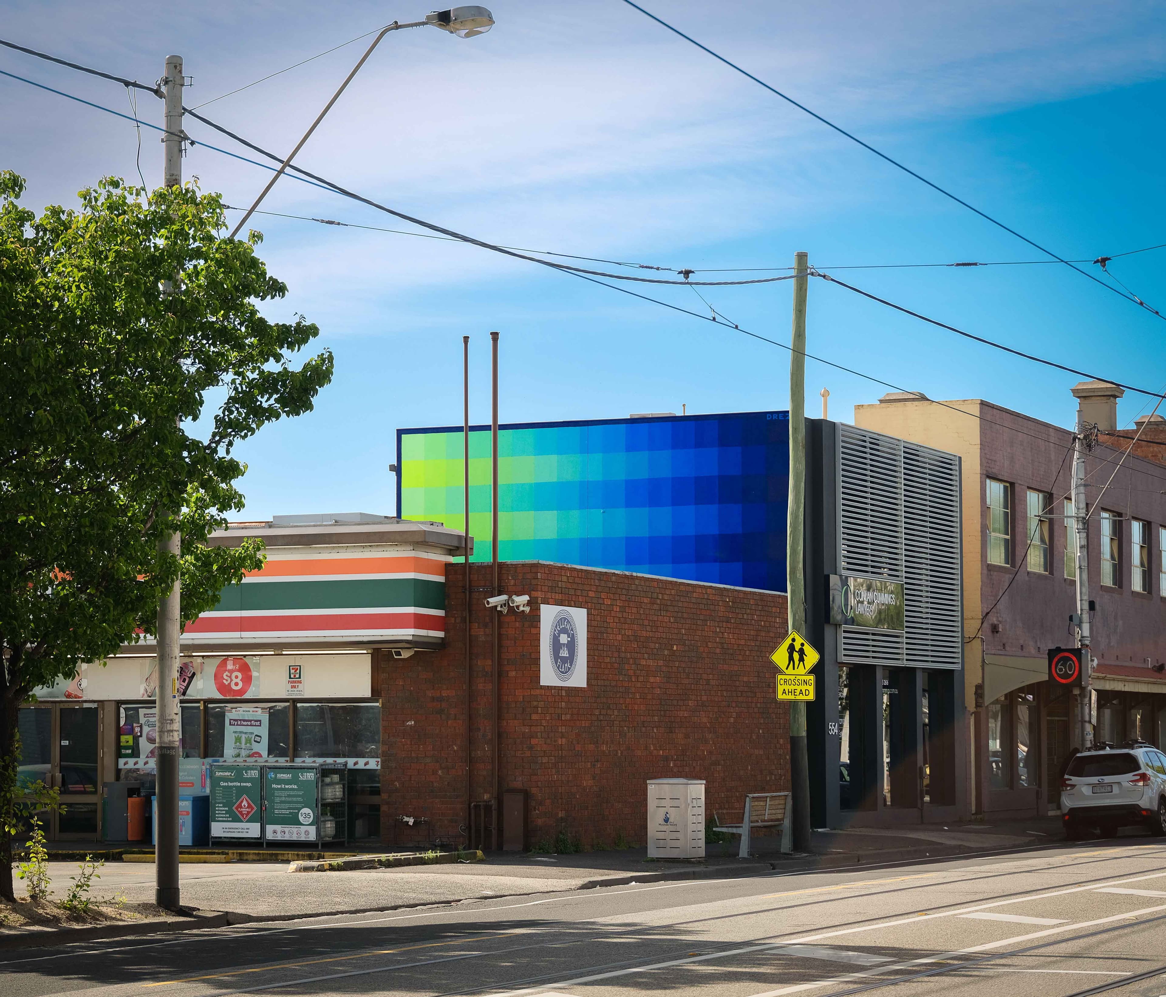 Conlan and Cummings, Chromatic Shift, Public Art, Studio Drez, Drez, Resene, Mural, Street Art, Colour, Op Art, Public Art, Contemporary Art, Street Art, Mural Festival, Sculpture, Immersive, Kinetic MAGMA Gallery, MAGMA Galleries